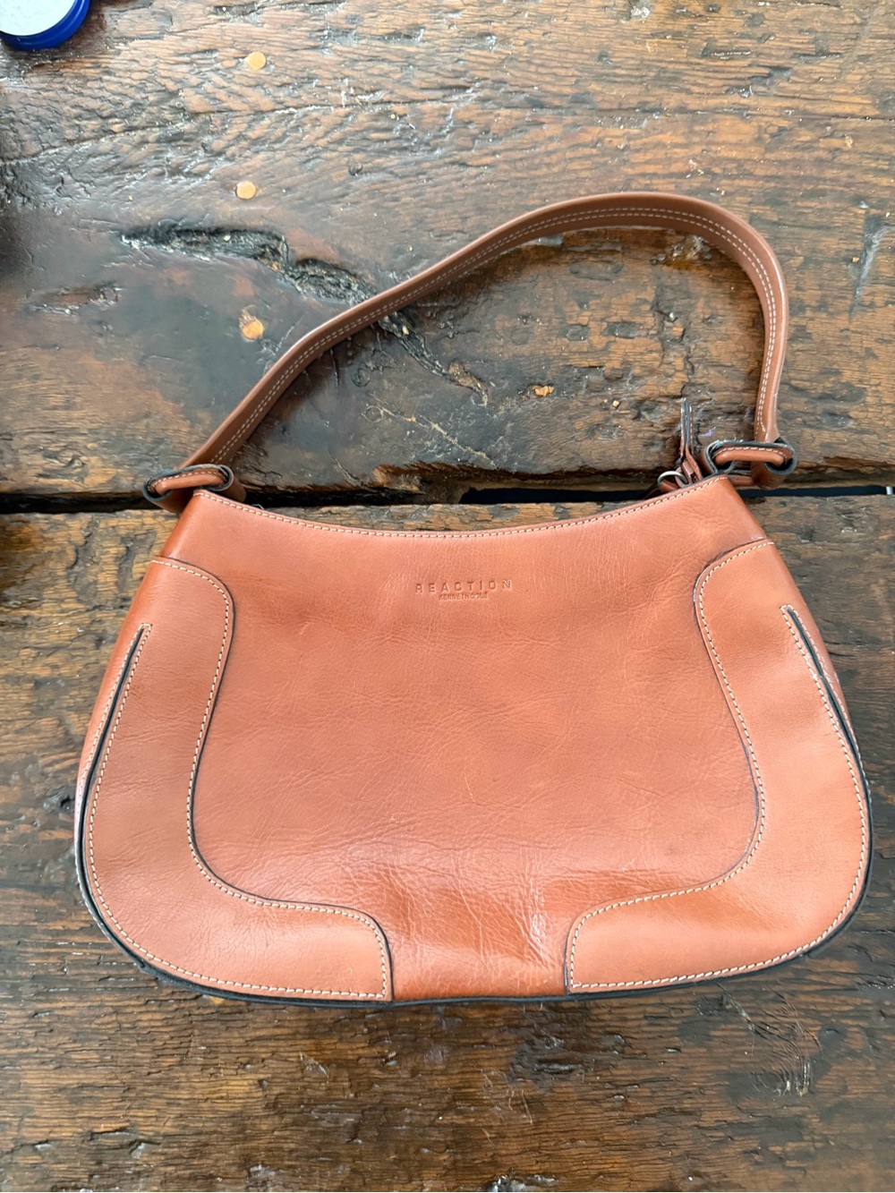 Vintage Kenneth Cole Reaction Cognac Leather Shoulder Bag